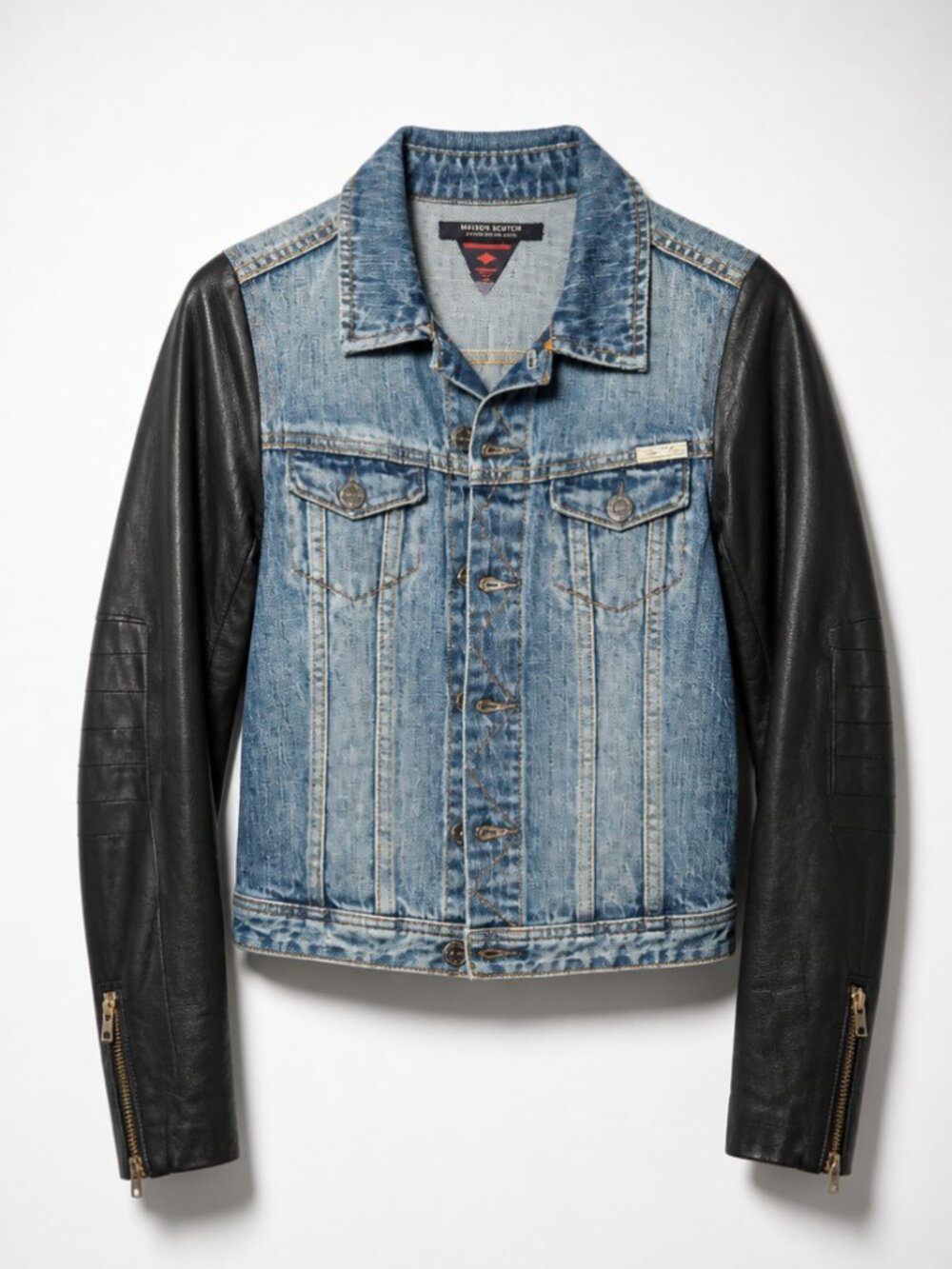 Maison Scotch Denim Jacket with Leather Sleeves - S (1)